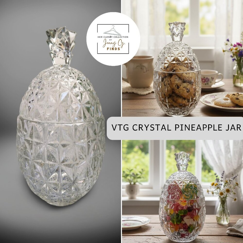 VTG Crystal Cut Sugar Cookie Candy Jar in Pineapple  Lid 9" Tall